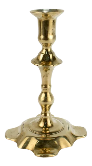 Antique 18th Century George II English Brass Petal Base Single Candlestick