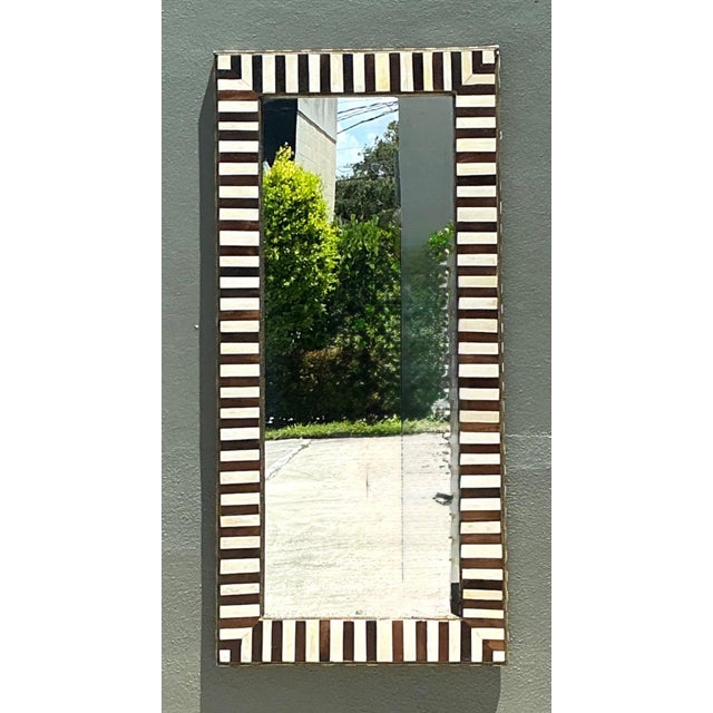 Vintage Striped Bone Inlay Wall Mirror For Sale - Image 14 of 14