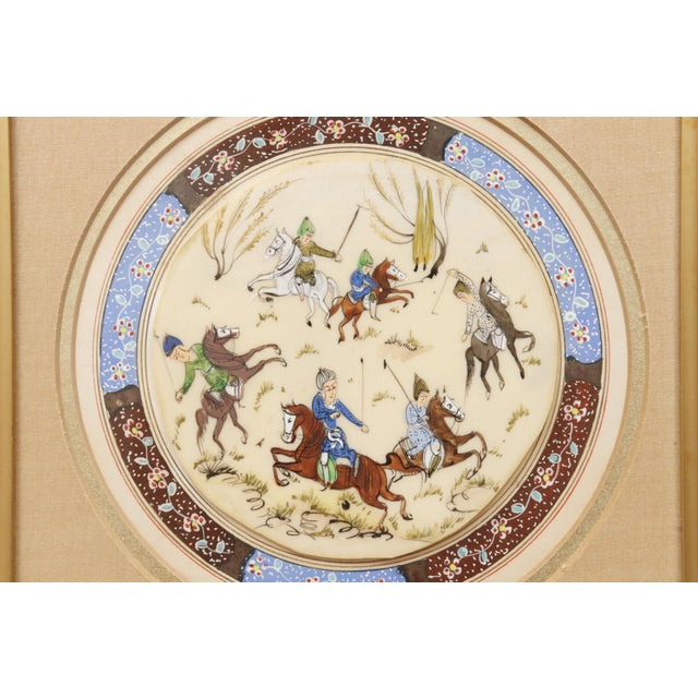 An early 20th century miniature Persian hunting painting. The scene depicts six noblemen hunting on horseback. Painted...
