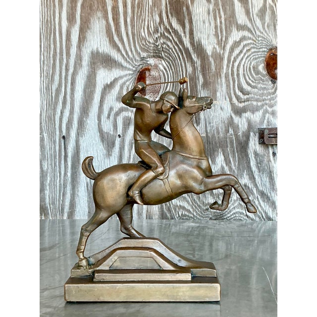 Traditional Vintage Boho Brass Horse and Rider For Sale - Image 3 of 10