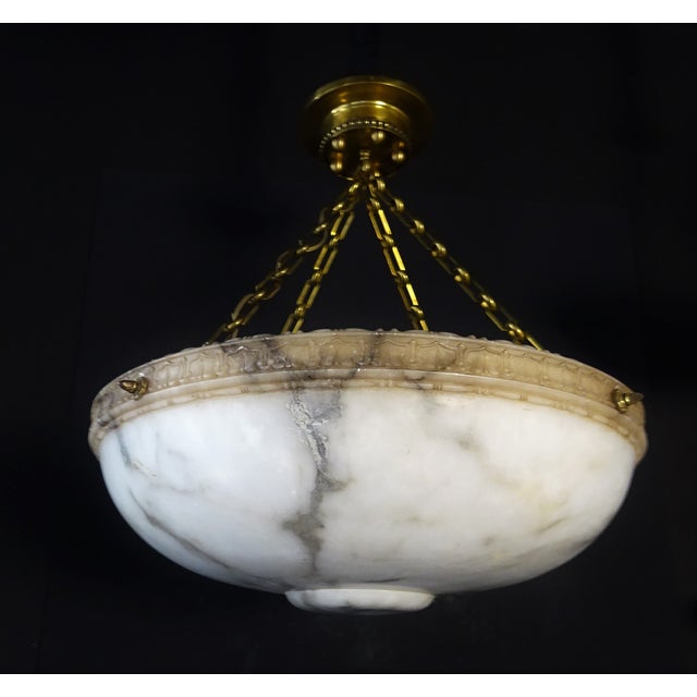 Large Vintage Pendant Chandelier in Alabaster, 1930s For Sale - Image 10 of 14