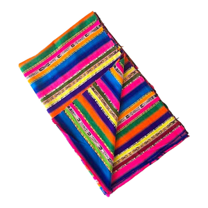 Vintage Guatemalan Textile in Bright Colors With Jaspe Ikat Detail, Just Under 3 Yards
