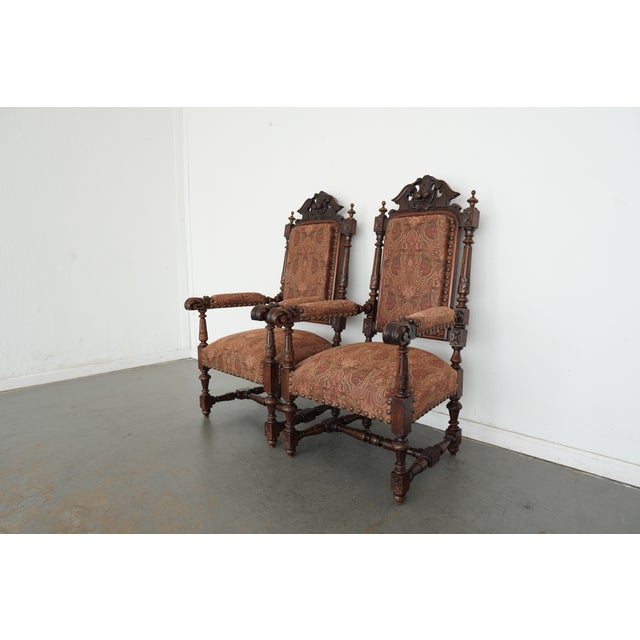 Vintage Spanish Revival Carved Wood Armchairs (Set of 2) For Sale - Image 4 of 17
