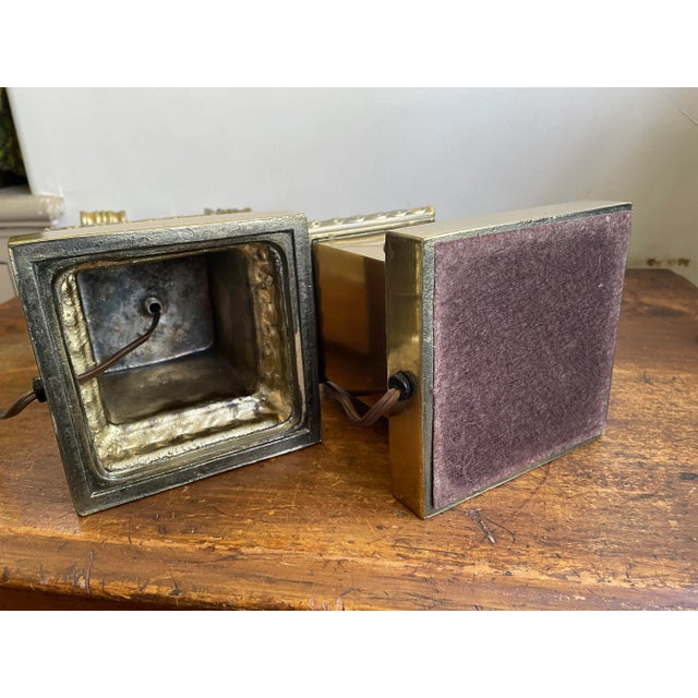 Metal Mid Century Glass Column and Brass Table Lamps - Pair - Hollywood Regency For Sale - Image 7 of 7