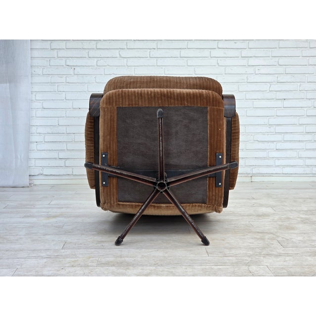 Danish Swivel Armchair in Brown Corduroy, 1970s For Sale - Image 16 of 18