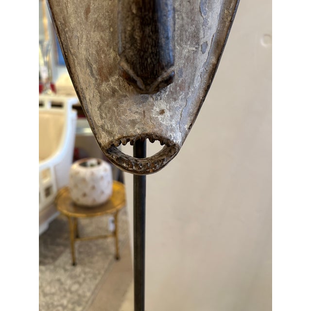 Collection of African Carved Wood Masks on Tall Custom Iron Stands For Sale In Philadelphia - Image 6 of 16