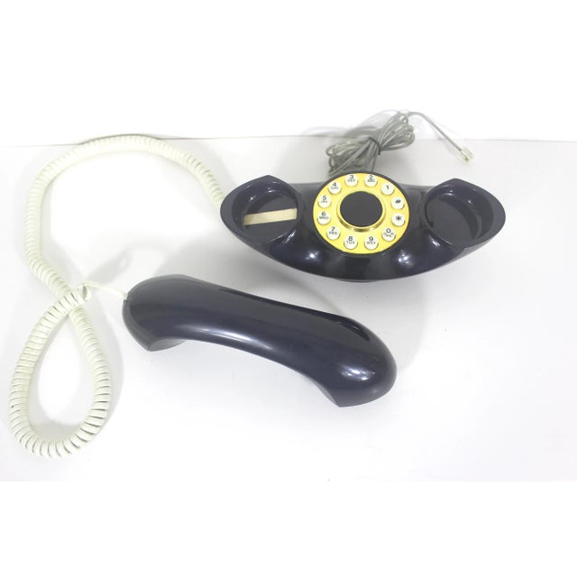 Plastic Vintage Navy Blue and Gold White Genie Phone Push Button Telephone Eighties For Sale - Image 7 of 9