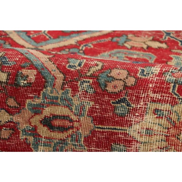 Red Distressed Antique Heriz Persian Rug, Red With Whimsical Florals - Rug & Kilim For Sale - Image 8 of 8
