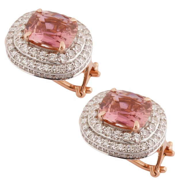 Natural diamond 1.68cts & pink tourmaline3.85cts earring in 18k gold For Sale - Image 14 of 18
