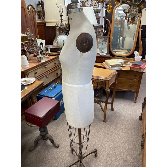 Vintage Dress Form, Rolling Metal Base, Wire Cage Skirt, "Rampage" For Sale In New York - Image 6 of 6