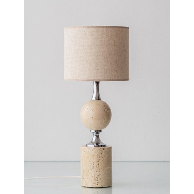 Vintage French Travertine and Chrome Table Lamp by Philippe Barbier, 1960s For Sale - Image 11 of 11
