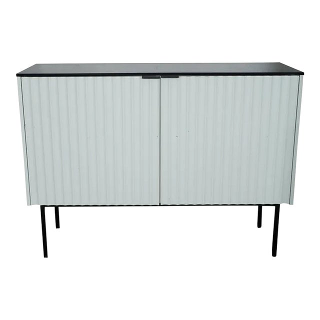 Vintage Modern Channeled Front Cabinet For Sale