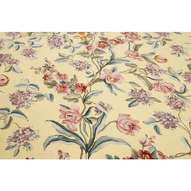 1990s Handcrafted French Aubusson Wool Rug in Pale Yellow With Floral Design For Sale - Image 10 of 12