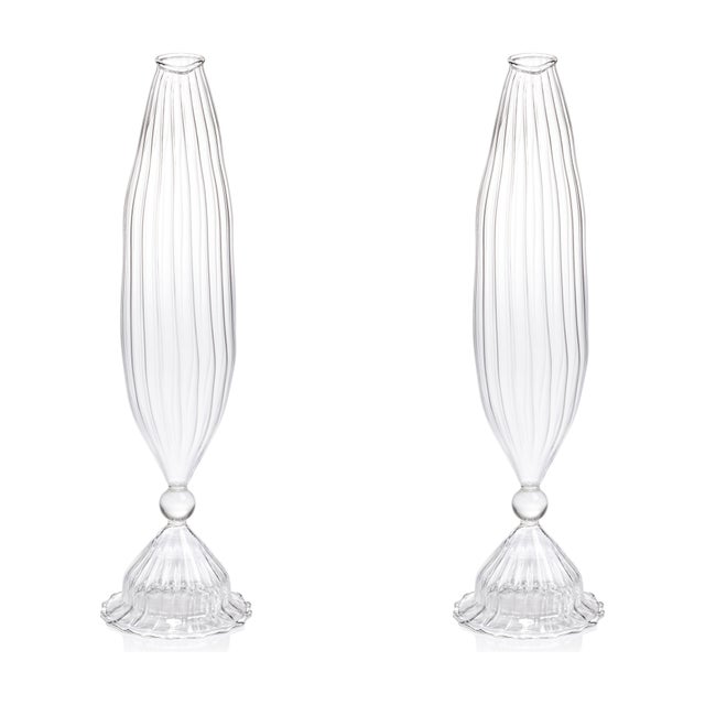 Flo 2-Piece Set Optic Glass Vases, 12" For Sale In Los Angeles - Image 6 of 6