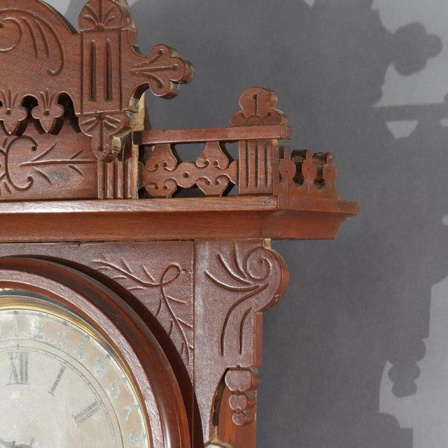 Oversized Antique Chip Carved Walnut Calendar Clock C1890 For Sale - Image 10 of 16
