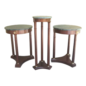 Late 20th Century 2 Side Tables 1 Plant Stand Green Marble Top Neoclassical Brass Accents - Set of 3