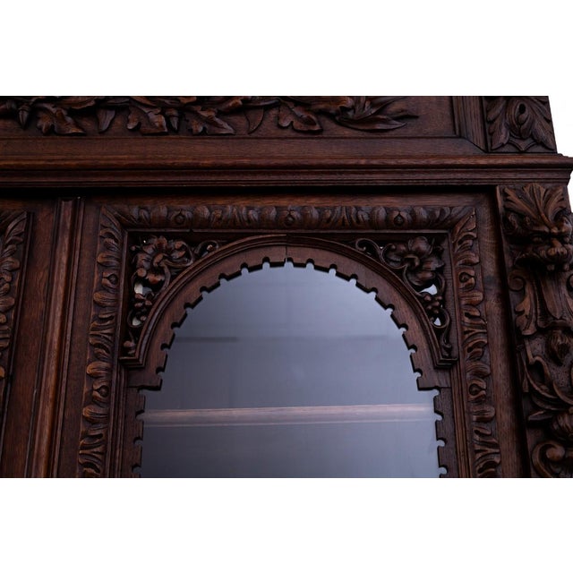 Antique French Neo-Renaissance Carved Oak Bookcase, 1880 For Sale - Image 12 of 18