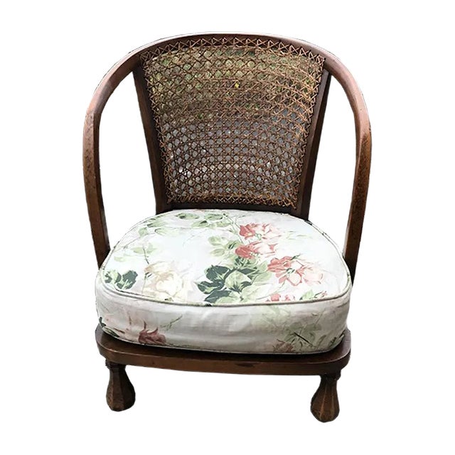 Vintage Floral Fabric and Wood Armchair, 1950s For Sale