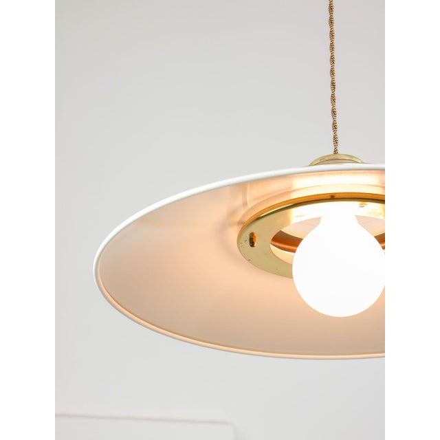 White Vintage Italian Brass and Metal Saucer Pendant Lamp, 1970s For Sale - Image 8 of 18