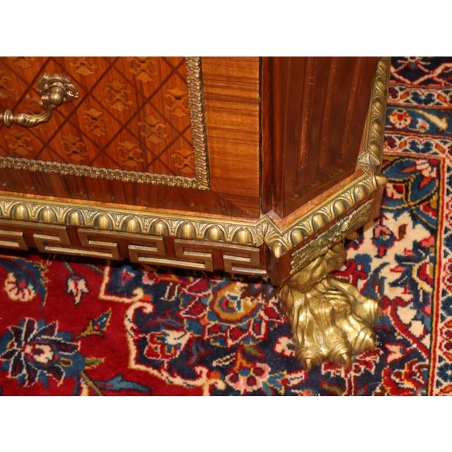 Wood 1990s Louis XV French Style Walnut Inlaid Marble Top Gilt Ormolu Chest Dresser Commode For Sale - Image 7 of 13