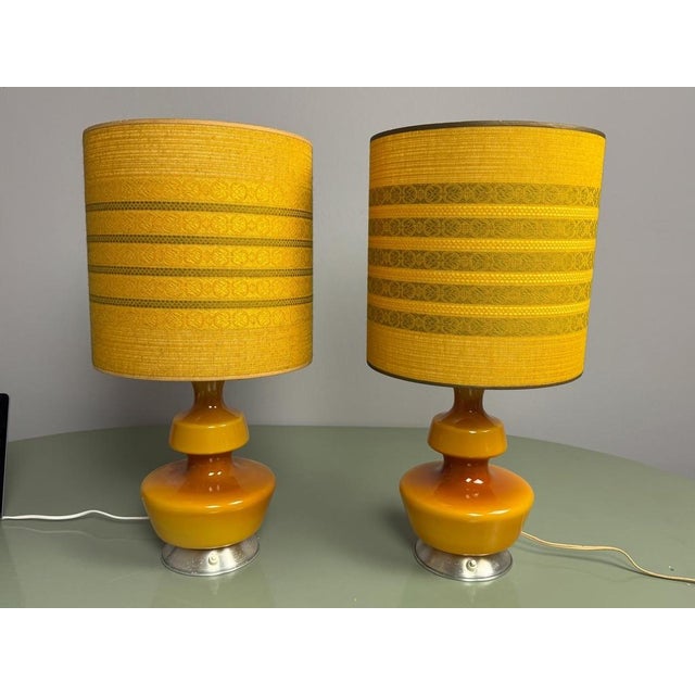 Mid-Century Ochre Yellow Opaline Glass Table Lamp with Shade from Glasfabriek De Rupel, Belgium, 1960s For Sale - Image 4 of 13