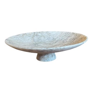 Vintage Italian Gray Veined Alabaster Marble Compote Tazza For Sale