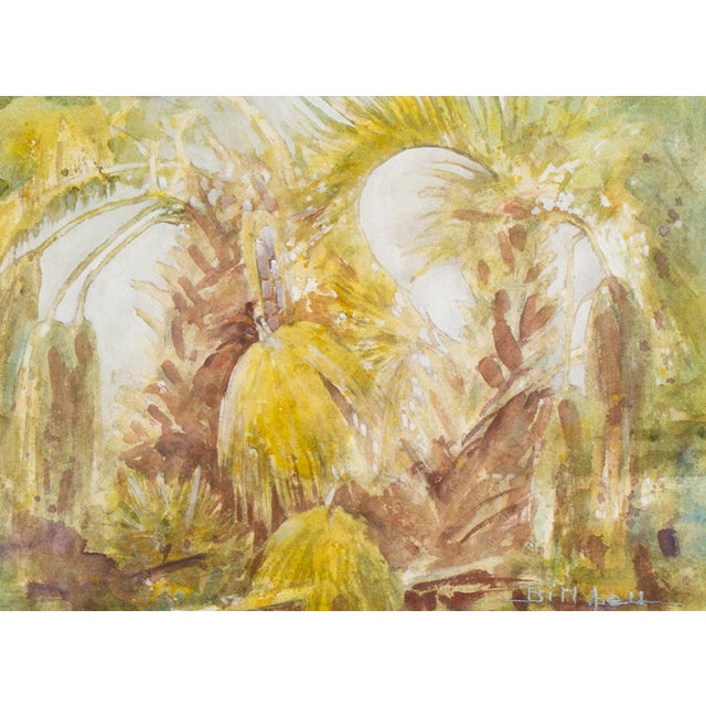 A watercolor painting of a tropical landscape by the American artist Bill Abell (1935-2026). This vibrant work depicts an...