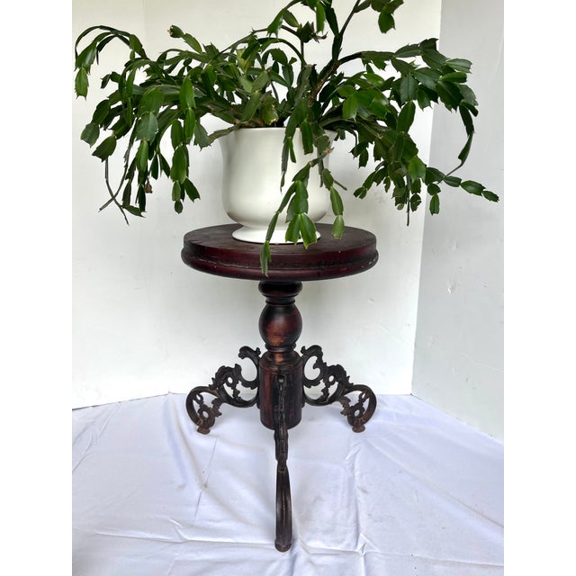 Traditional Vintage Piano Stool/Plant Stand With Ornate Iron Tripod Legs For Sale - Image 3 of 11