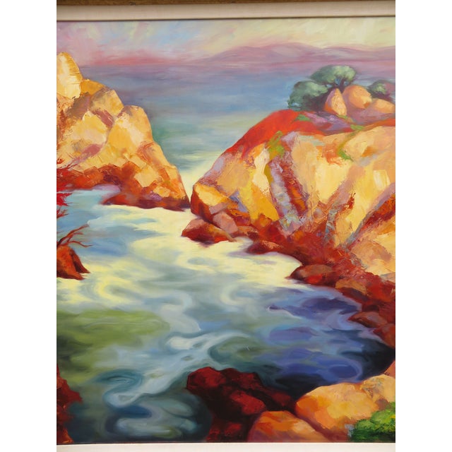 Late 20th Century Large Contemporary West Coast Ocean Cliffs Seascape Oil Painting ~ California or Pacific Northwest Bluffs Art For Sale - Image 4 of 16