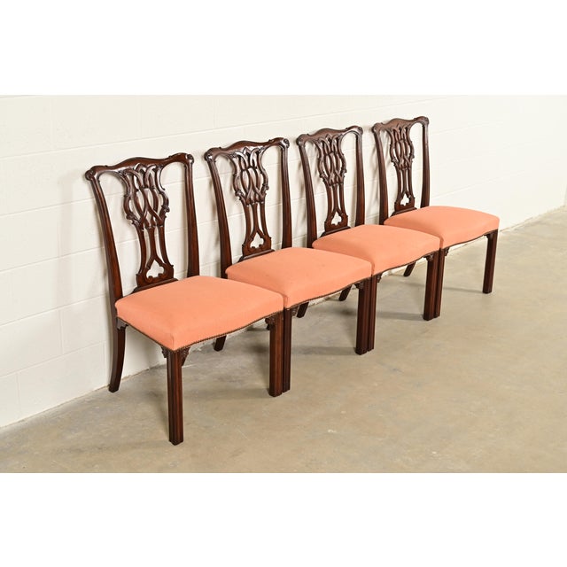 Baker Furniture Company Baker Furniture Georgian Carved Mahogany Dining Chairs, Set of Four For Sale - Image 4 of 12