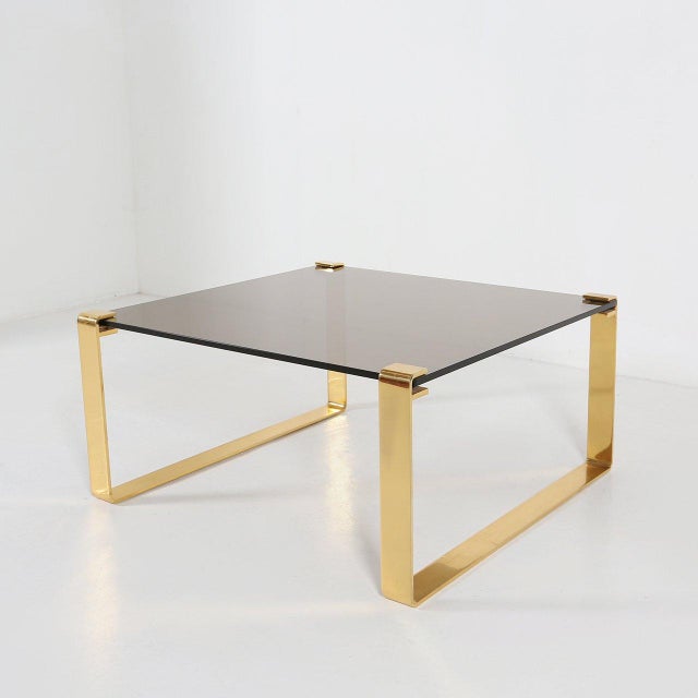 Mid-Century Modern Coffee Table with Gold-Plated Base and Glass Top, 1970s For Sale - Image 13 of 13