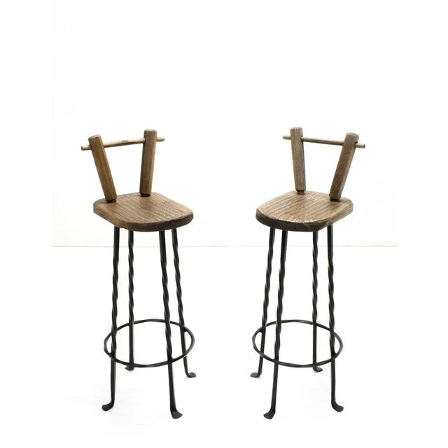 Set of Brutalist Wrought Iron & Oak Bar Stools, 1970s For Sale - Image 10 of 10