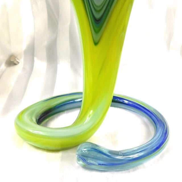 1980s 1980s Blue and Yelow Art Glass Vase For Sale - Image 5 of 6