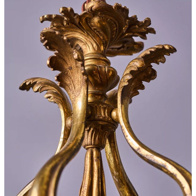 Gold Art Nouveau Bronze Chandelier with Irises, France, 1900 For Sale - Image 8 of 11