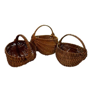 Late 20th Century Primitive Handwoven Folk Art Egg Baskets – A Set of Three For Sale