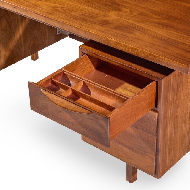 Jens Risom Mid Century Walnut and Cane Executive Desk For Sale In Chicago - Image 6 of 9