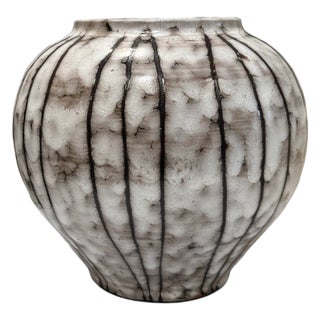 Vintage Striped Mid-Century Ceramic Vase, 9" X 8" For Sale