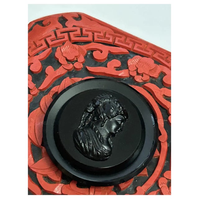 Art Deco Ooak Cinnabar Box/ Antique Jet Cameo For Sale - Image 3 of 12