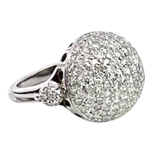 1990s 18k White Gold Diamond Boule Ring 3.95 Carats, Size 6.5