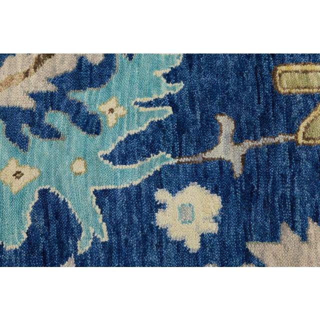 Textile Contemporary Hand-Knotted Wool Modern Oushak Style Area Rug in Indigo Blue For Sale - Image 7 of 12