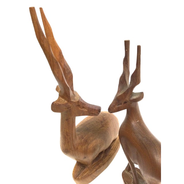 1980s Vintage Hand Carved Wood Antelope Deer Statues - a Pair For Sale - Image 5 of 12