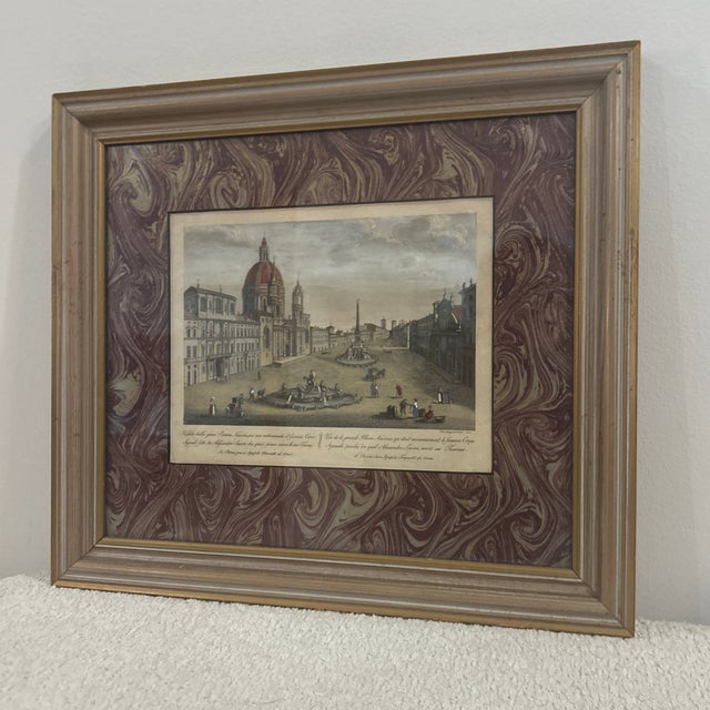 "Vews of Rome" lovely etching by Agapito Franzetti of Piazza Navona from the early 1800's. Lovely marbled paper matte and...