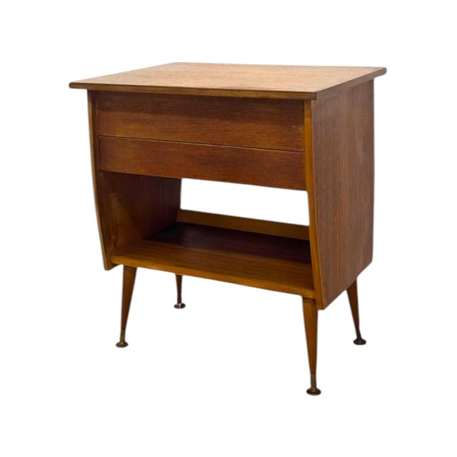 Mid-Century Modern Vintage Mid-Century Modern Italian Style Flip-Top Sewing Table / Nightstand With Brass Finished Capped Legs. For Sale - Image 3 of 12