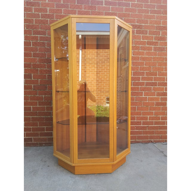 Danish Modern Teak Lighted Corner Curio by Komfort Furniture
