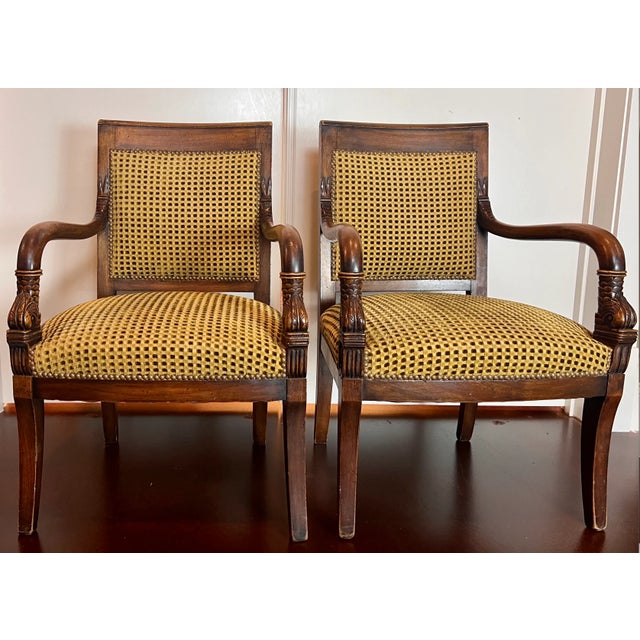 Yellow Mid 19th Century Antique Hand Carved Wooden Frame Armchairs - a Pair For Sale - Image 8 of 8
