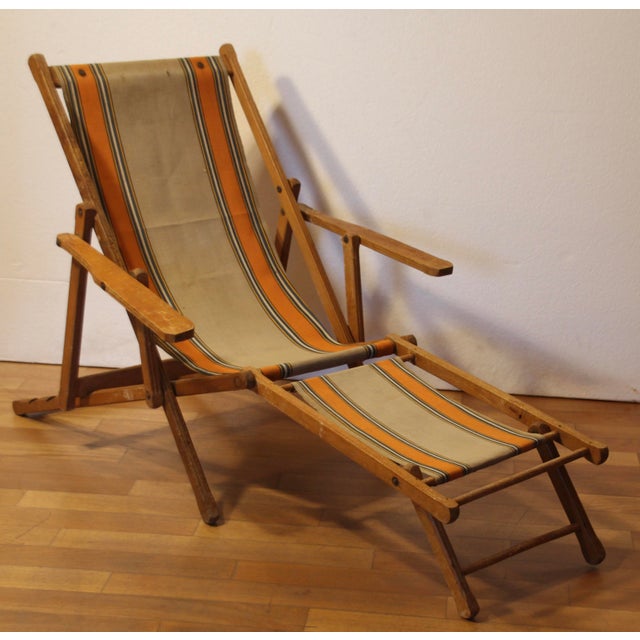 Vintage French Childrens Garden Lounger with Ottoman, 1930s For Sale - Image 11 of 11