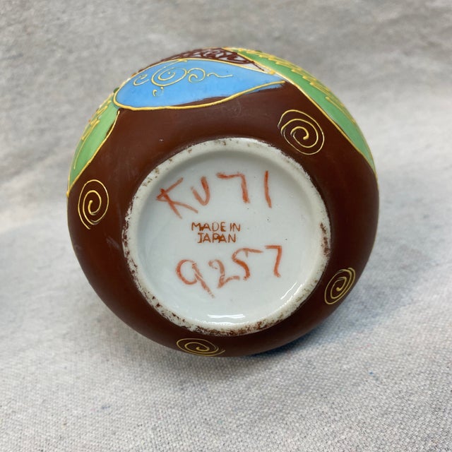 Green Japanese Satsuma Hand Panted Vase For Sale - Image 8 of 12