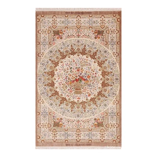 Nazmiyal Collection Floral Vintage Persian Silk Qum Rug For Sale