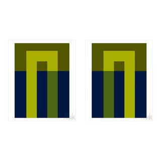 Lime and Deep Navy Hooks Fine Art Print Set 40" X 50" by Liz Roache For Sale