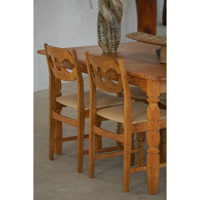 Vintage Razorblade Dining Chairs in Oak and Hessian by Henning Kjærnulf, 1960s, Set of 6 For Sale - Image 10 of 18